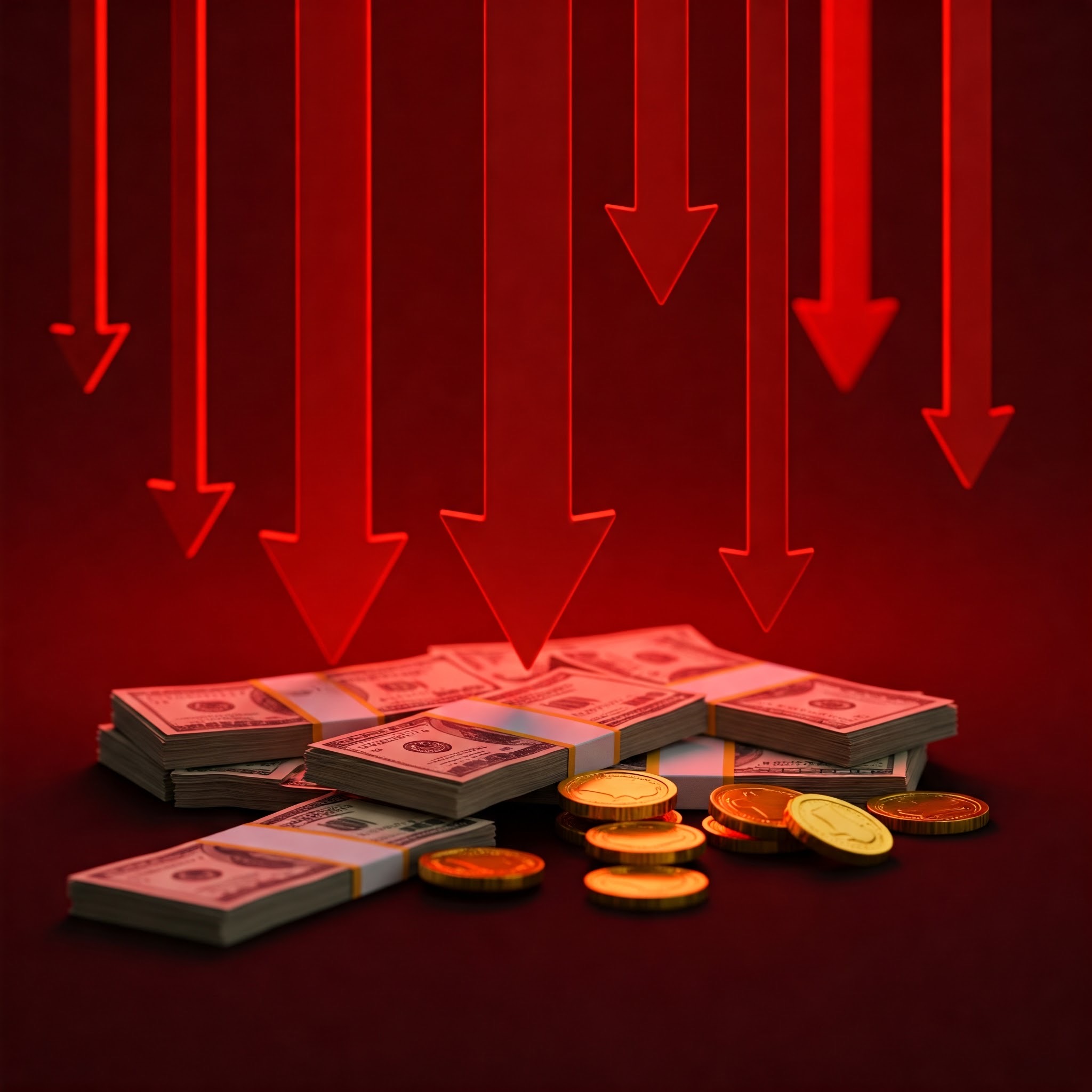 photo of Stock Market Crash with Red Arrows and Money